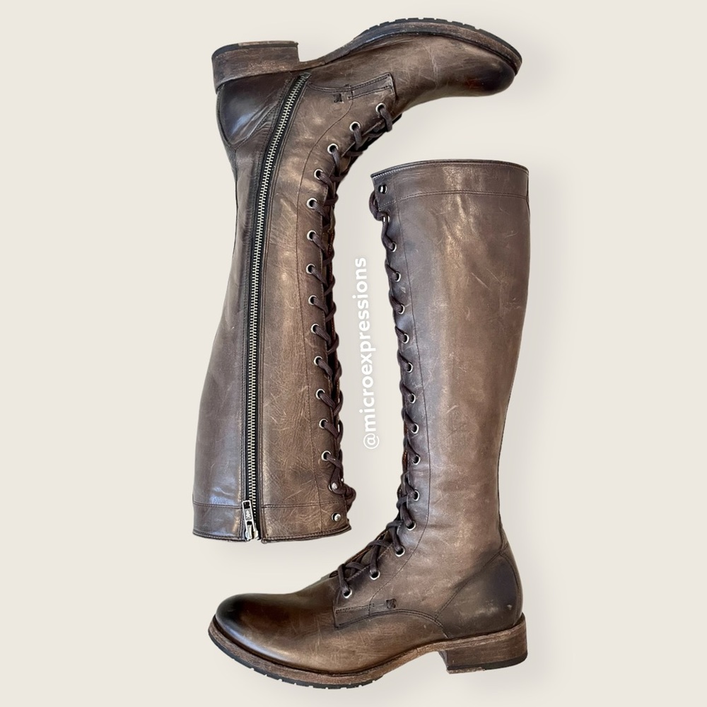 KATNISS Frye Melissa Tall Brown Leather Lace Up Knee High Vintage Riding Boot - Picture 14 of 16